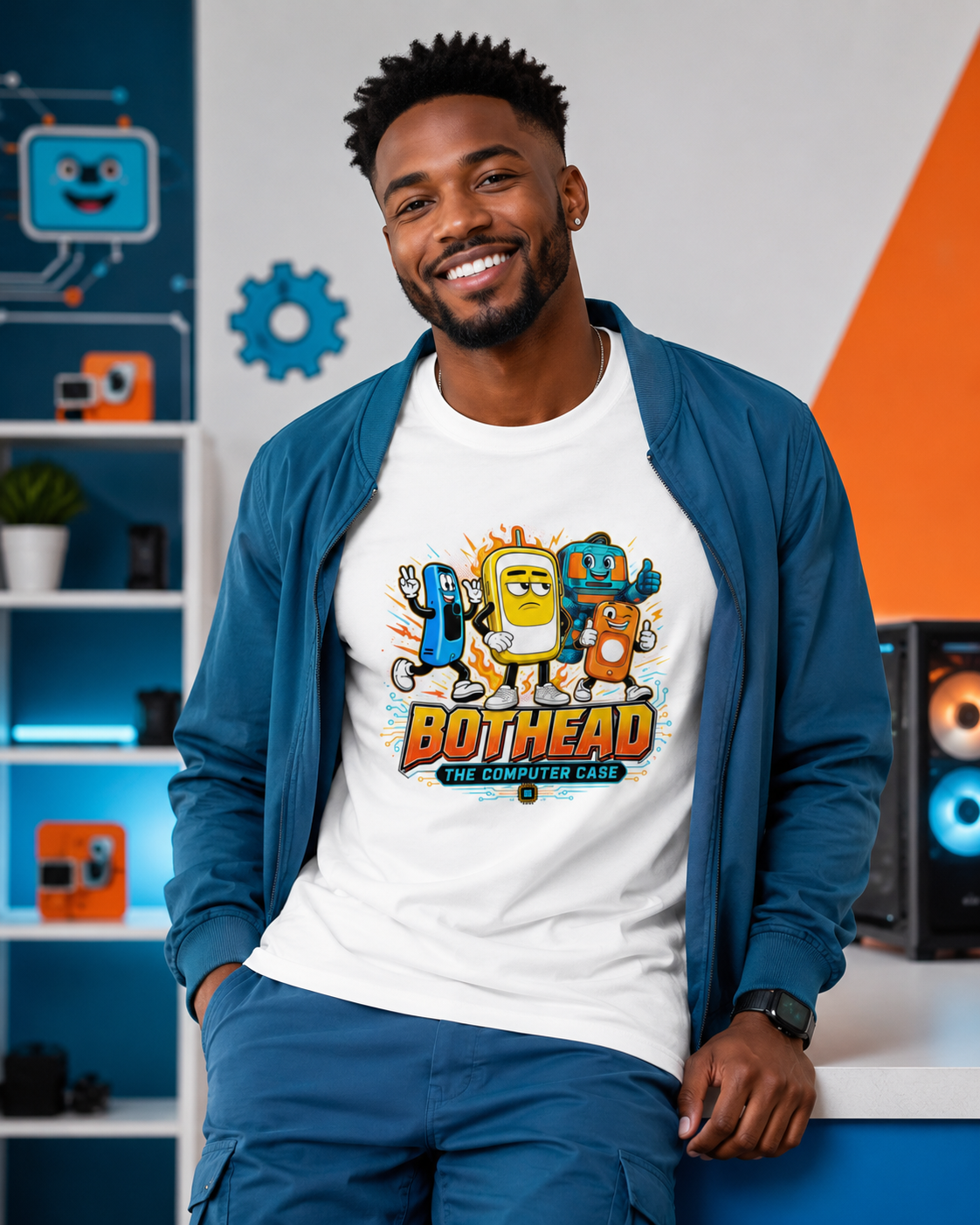 Bot Head The Computer Case Graphic White Unisex T-Shirt