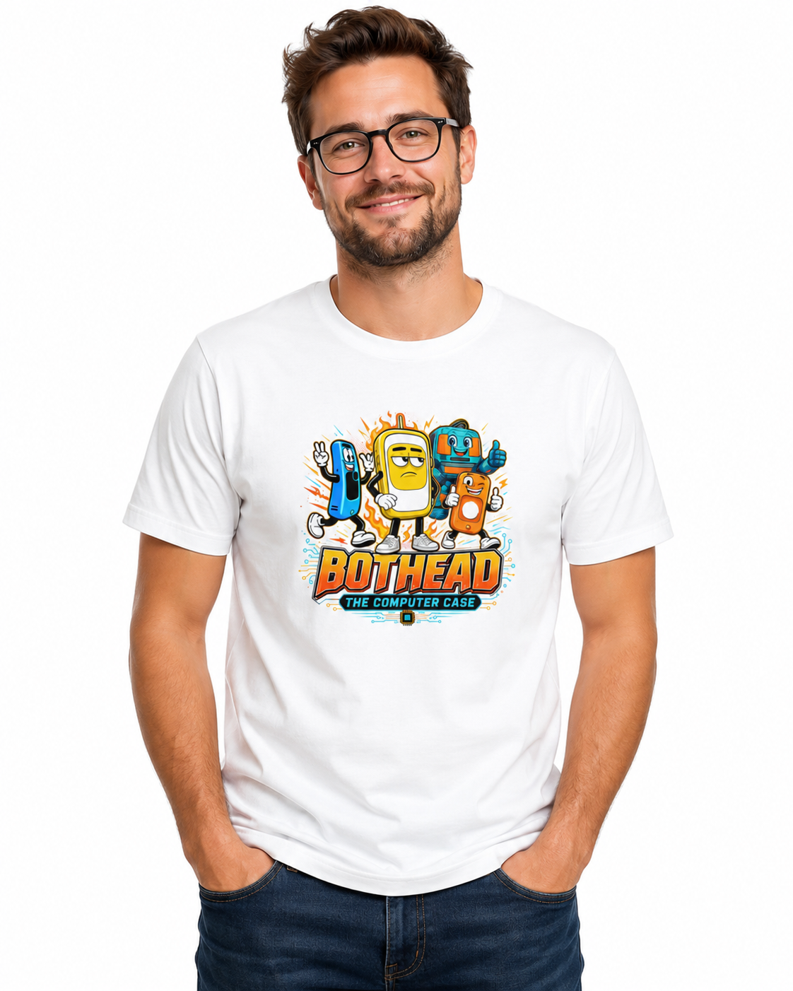 Bot Head The Computer Case Graphic White Unisex T-Shirt