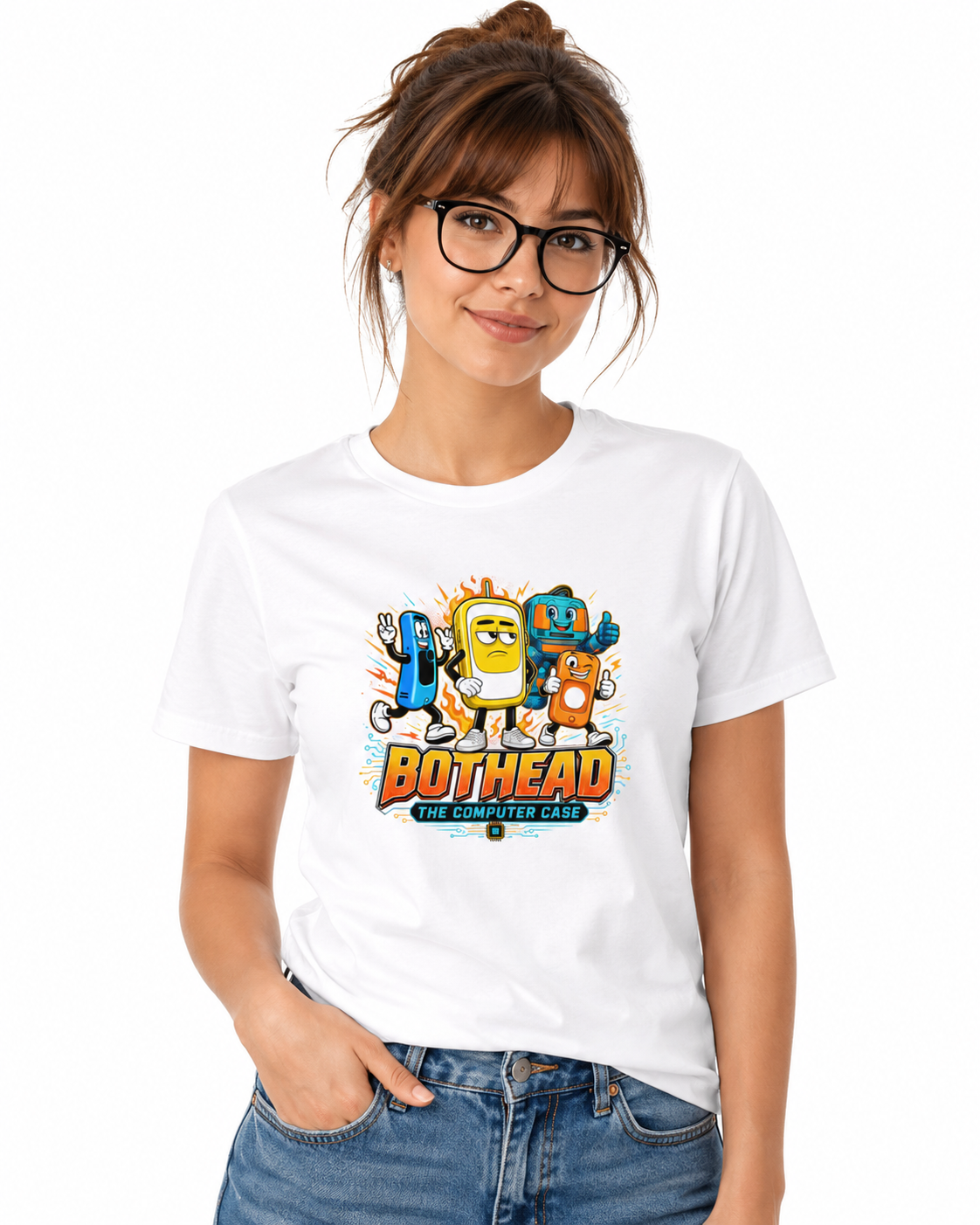 Bot Head The Computer Case Graphic White Unisex T-Shirt
